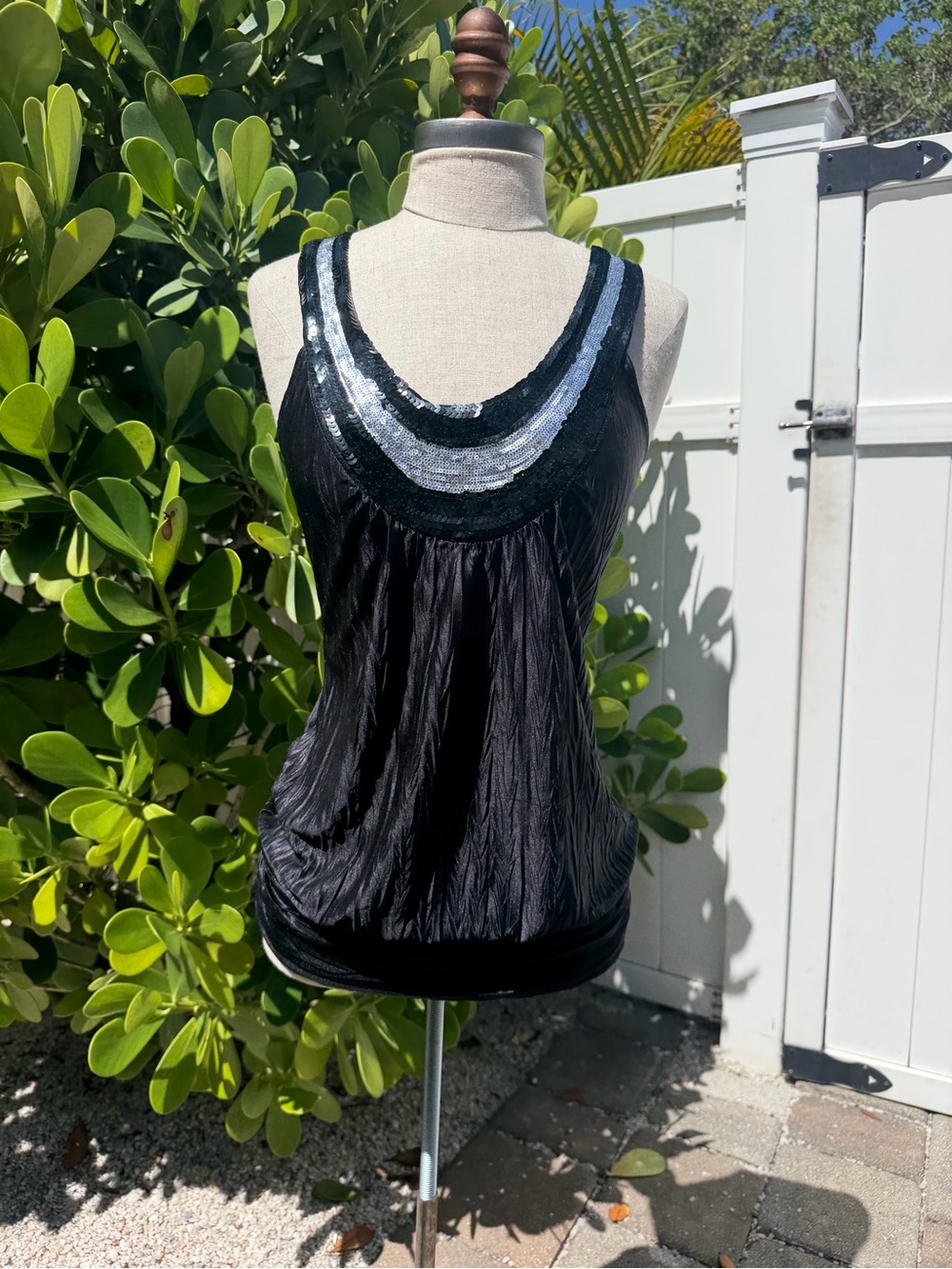 Y2k Black Sequin Scoop Neck Tank Top